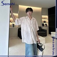 Echo Ridge Ice silk vintage wave pattern Tay Ngắn Nam Rời Đi Biển Cổ Cuba Áo Sơ Mi