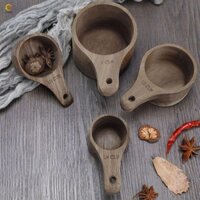 Echog 4 Cái / bộ Cốc Đo, Thìa Đo Cà Phê Xếp Chồng Bằng Gỗ keo, Muỗng Gia Vị Bền Đẹp Tự Nhiên Không Thể Phá Vỡ