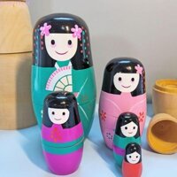 Echotech 5 Cái / bộ Búp Bê Nga Bé Gái, Búp Bê Matryoshka Cô Gái Gỗ Nhật Bản, Thủ Công Du Lịch Vẽ Màu Dễ Thương Búp Bê Xếp Chồng Bằng Gỗ Giáng Sinh