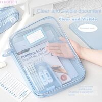 Echotech Túi Dây Kéo Trong Suốt, Túi Đựng Lưới Nylon Trong Suốt Màu Trơn, Túi Phân Loại A4 Túi Thư Mục Tập Tin Đa Năng Dung Tích Lớn Trẻ Em
