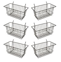 Econoco - Black Multi-Fit Narrow Wire Basket for Slatwall, Pegboard or Gridwall (Set of 6) Metal Semi-Gloss Basket, Black