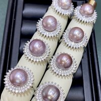 Edison nước ngọt ngọc trai tím vòng 11-12mm hạt tròn 18K mạ vàng giá đỡ vòng ngọc trai nguồn ngọc trai bán buôn