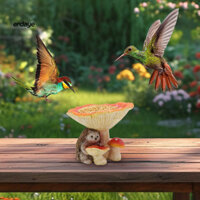 Edy- Điêu khắc Chim Ăn Nấm Chim Ăn Thủ Công Nhựa Cho Chim Ăn Với Tượng Nhím Để Trang Trí Sân Vườn Ngoài Trời Chim Ăn Cho Sân Bãi Cỏ Nấm Dễ Thương