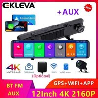 Ekleva 12 Inch IPS Màn Hình Cảm Ứng 4K FHD Carplay Android Auto Car DVR Dash Camera Ống Kính Kép Video Stream Media Recorder Gương Chiếu Hậu 1080P Mặt Sau Camera Gương Dash Cam Với Đêm V