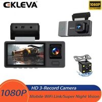 Ekleva 3 inch IPS wifi xe hơi Camera hành trình DVR HD 1080P 170 góc rộng siêu nhìn trong đêm di động Internet phía trước carbin chiếu hậu 3 ống kính hộp đen