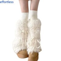 El Nữ Lông Trắng Chân Ấm Tất Bông Tai Kẹp Ruy Băng Nơ Quần Legging Boots Cover