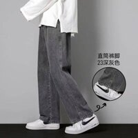 Elastic Waist Denim Pants Men's Autumn Hong Kong Style Ins Baggy Straight Trousers Fashion Brand Wide Leg High-Looking Casual Cropped Pants O1xs