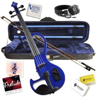 Electric Violin Bunnel Edge Outfit 4/4 Full Size (BLUE)- Carrying Case and Accessories Included - Headphone Jack - Highest Quality with Piezo ceram...