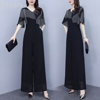 Elegant high-grade chiffon wide-leg jumpsuit women's summer new chic stitching jumpsuit