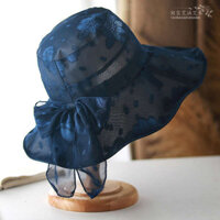 Elegant Lady Printed Sun Hat Summer Large Brim Protection Organza Bucket Pot Foldable Phụ nữ