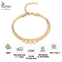ELENKA Lắc tay mạ vàng 18K thiết kế 2 lớp đính kèm 3 trái tim đơn giản dễ thương
