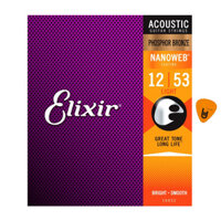 Elixir 16052 - Dây Đàn Acoustic Guitar Cỡ 12 .012-.053 Phosphor Bronze Strings Light - Hãng phân phối chính thức Bộ Dây Ghi-ta phủ lớp Nanoweb cao cấp - Kèm Móng Gảy DreamMaker