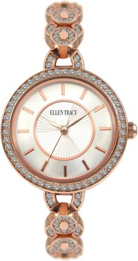 Ellen Tracy Womens Rhinestone Links Rose Gold Tone Watch One Size Rose Gold Tone