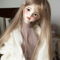 Elliejam Bộ tóc giả búp bê Lolita, Phụ kiện tóc giả búp bê vàng nhạt màu nâu đậm, BJD / SD 1 / 6 Đồ chơi DIY Tóc giả xoăn dài với Bangs