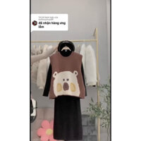 Elly - Sét Váy Len Kèm Áo Gile Nỉ In Hình Mặt Gấu From Rộng