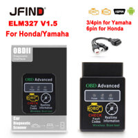 ELM327 V1.5 Bluetooth 2.0 cho Android cho Yamaha & Honda 3+4 chân với dây 6 chân sang 16PIN OBD2 Dây cáp OBD 2 Xe máy ELM 327 Máy quét lỗi Máy chẩn đoán ô tô