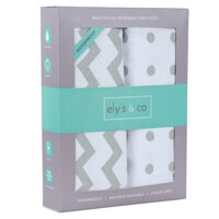 Ely's & Co. Kid's Waterproof Pack n Play Portable Mini Crib Sheet with Mattress Pad Cover Protection, White and Grey Chevron and Polka Dots...