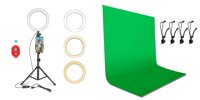 Emart 6 x 9 ft Photography Backdrop Background, 10-inch Selfie Ring Light with Adjustable Tripod Stand & Cell Phone Holder, Green Chromakey Muslin ...