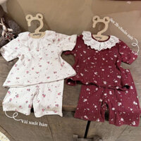 [EmbeMiu][6-16kg] Set 2 bộ homewear cộc tay hoa nhí bé gái vải xuất Hàn chuẩn hàng thiết kế chất mềm co dãn