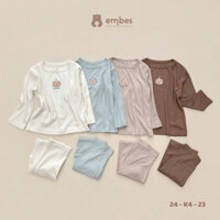 Embes Bộ quần áo chất cotton tăm co dãn mềm mại cho bé trai gái