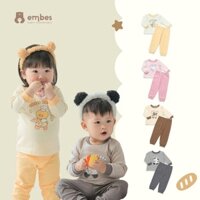 [EMBES] Bộ quần áo dài tay chất thun cotton/ nỉ co giãn cho bé 9 tháng đến 4 tuổi