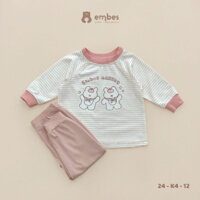(Embes) Bộ quần áo thu đông Embes kẻ,chất cotton cho bé trai bé gái,bộ kẻ dài tay