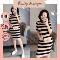 [EMILY.BOUTIQUE] Váy len nữ 💋HÀNG LOẠI 1, BODY TÔN DÁNG 💋 váy len body kẻ ngang cổ tròn có dãn thoải mái