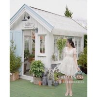 EMMA DRESS váy đầm tơ tiểu thư dáng xoè tay bồng cổ V phối nơ đính đá phù hợp mặc dịp lễ Tết du lịch