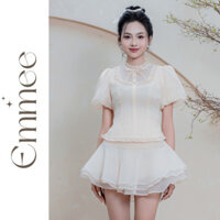 Emmee - Ivy Set - Set áo chân váy tơ lụa - áo tay bồng cách điệu cổ nơ - chân váy 3 tầng có lót