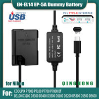 En-el14 EL14A Pin giả EP-5A DC Coupler & Power Bank Cáp USB Type-C PD cho Nikon Coolpix P7000 P7100 P7700 P7800 D5500 D5600 Df