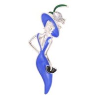 Enamel Rhinestones Lady Figure Ball Party Fancy Dress Lady Brooch Pin - Blue