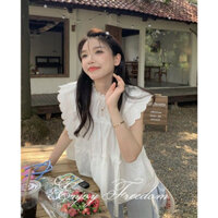 Enjoy Freedom Áo Sơ Mi Trắng Xếp Ly Dáng Rộng Dễ Thương Thời Trang Mùa Hè Cho Bạn Gái