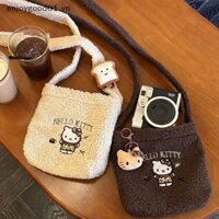 {Enjoy VN} Túi Đeo Vai Nữ Hello Kitty Nhỏ Mềm Mại Hoạt Hình Dễ Thương Hàn Quốc Túi Phổ Biến Sang Trọng Thêu Kawaii Túi Đeo Ngang Nữ.