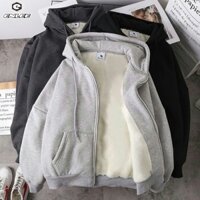 Enlee Áo khoác cardigan nam dài tay phong cách hàn quốc hợp thời trang áo khoác có mũ trùm đầu lỏng zip top fleece dày áo khoác có mũ trùm đầu