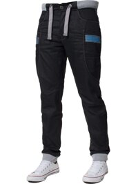 Enzo Mens Cuffed Denim Jogger Jeans Twill Pants