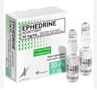 Ephedrine Aguettant 30mg/ml – Thuốc tiêm cấp cứu hạ huyết áp trong gây mê (Ephedrine hydrochloride) Hộp 10 ống x 1ml