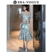 Eravogue🌷 Đầm Voan Đuôi Cá Dáng Dài Trễ Vai In Hoa Thời Trang Quyến Rũ Cho Nữ 1899