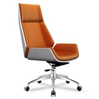 Ergonomic Leather Office Chair, High-Back Executive Swivel Chair & 360° Rotation Lifting Computer Desk Chair with Wooden Frame for Home Meeting Roo...