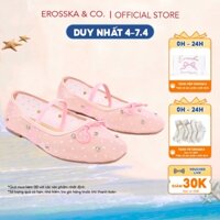 Erosska - Giày búp bê nữ đế bệt lưới chấm bi phối đá kèm nơ cách điệu màu hồng 1cm - EL057