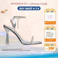 Erosska Kya - Giày sandal nữ cao gót mũi hở phối dây đính đá thanh lịch màu bạc cao 10cm  - EM121