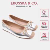 Erosska Lumina  - Giày búp bê nữ đế bệt phối nơ kiểu dáng đơn giản thanh lịch màu bạc cao 1cm - EF026