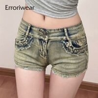 Erroriwear Nữ 2025 Thời Trang Phong Cách Gợi Cảm Đinh Tán Thiết Kế Retro Dạo Phố Quần Jean Mini Co Giãn Thường Ngày