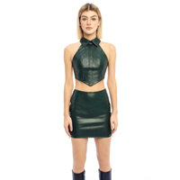 ERYS STUDIO - Áo da croptop dây kéo cổ sơ mi