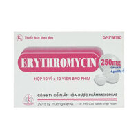 Erythromycin 250mg trị nhiễm khuẩn đường hô hấp  – CÔNG TY CỔ PHẦN NHÀ THUỐC NHÂN DÂN – PHƯỢNG HOÀNG