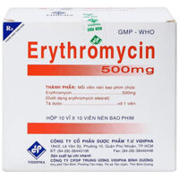Erythromycin 500mg điều trị nhiễm khuẩn  – CÔNG TY CỔ PHẦN NHÀ THUỐC NHÂN DÂN – PHƯỢNG HOÀNG