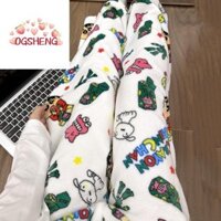 Erzap Kitty Cat Pyjama Quần, Crayon Shin-chan Bear Flannel Fleece Quần, Hoạt Hình Thời Trang Rời Homewear Quần Vải Co Giãn Mùa Đông
