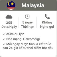 eSim du lịch Gohub Malaysia 2GB - 5 Ngày