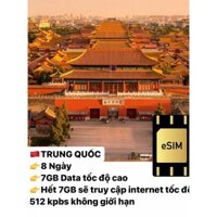 eSIM DU LỊCH TRUNG QUỐC CHINA UNICOM 7GB/ 8 NGÀY