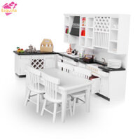 Esquirla 5 Chiếc Thu Nhỏ Bàn Ăn Ghế Nội Thất Bằng Gỗ Cho Nhà Búp Bê 1: 12