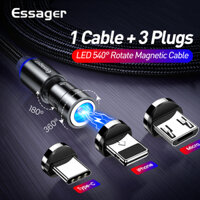 Essager 540 Xoay 1M / 2Meter Cáp LED từ tính Cáp Micro USB / Loại C / IOS cho iPhone 12 11 Pro Cáp nam châm sạc nhanh Max Max